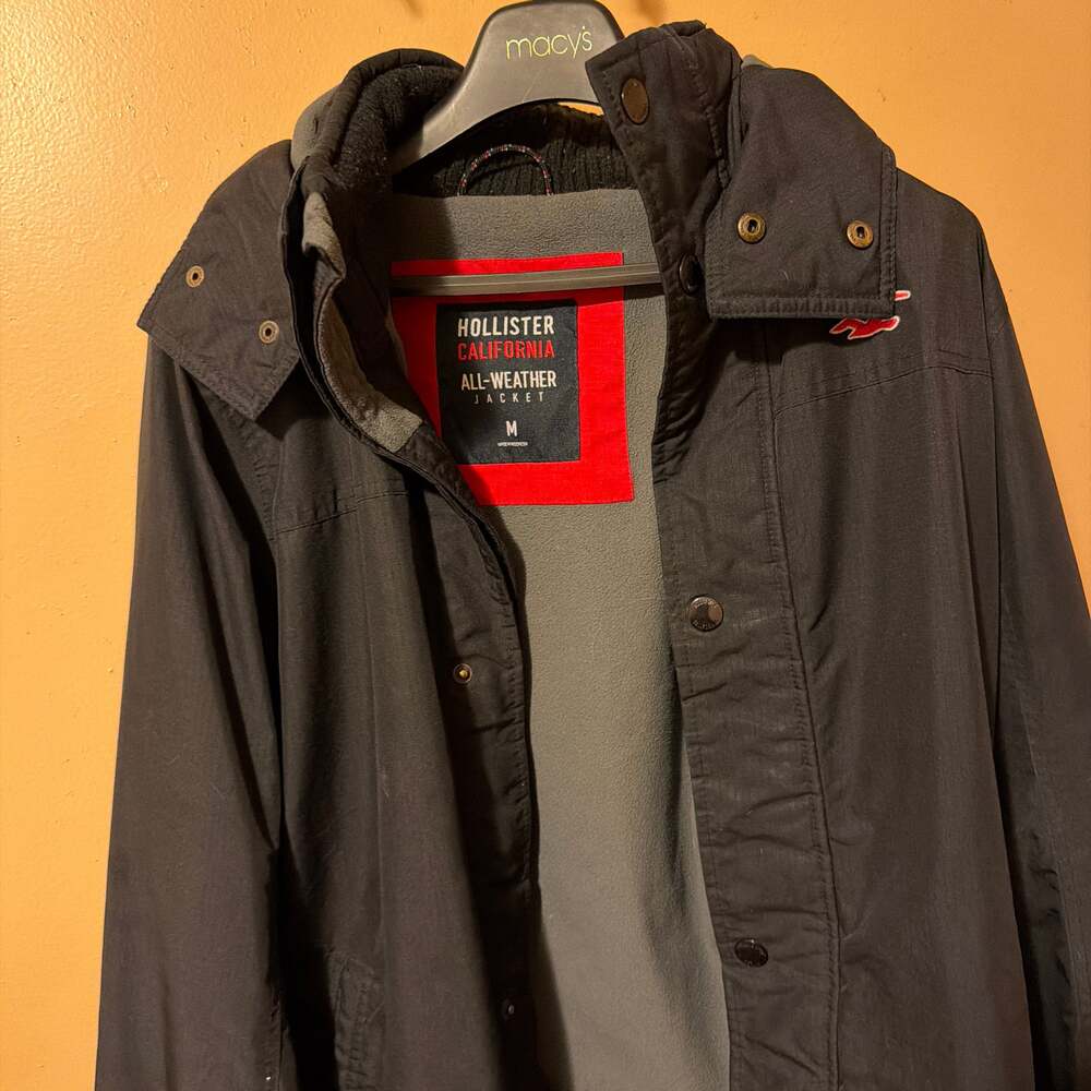 Hollister All-Weather Fleece Lined Hooded Jacket Black Med